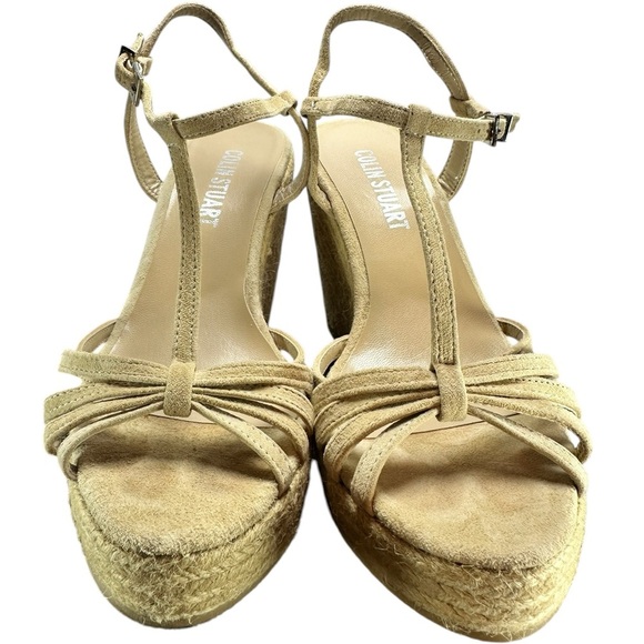 Colin Stuart Natural Espadrille Wedge Heel Sandals Strappy Size 7.5 Beige - Picture 2 of 9